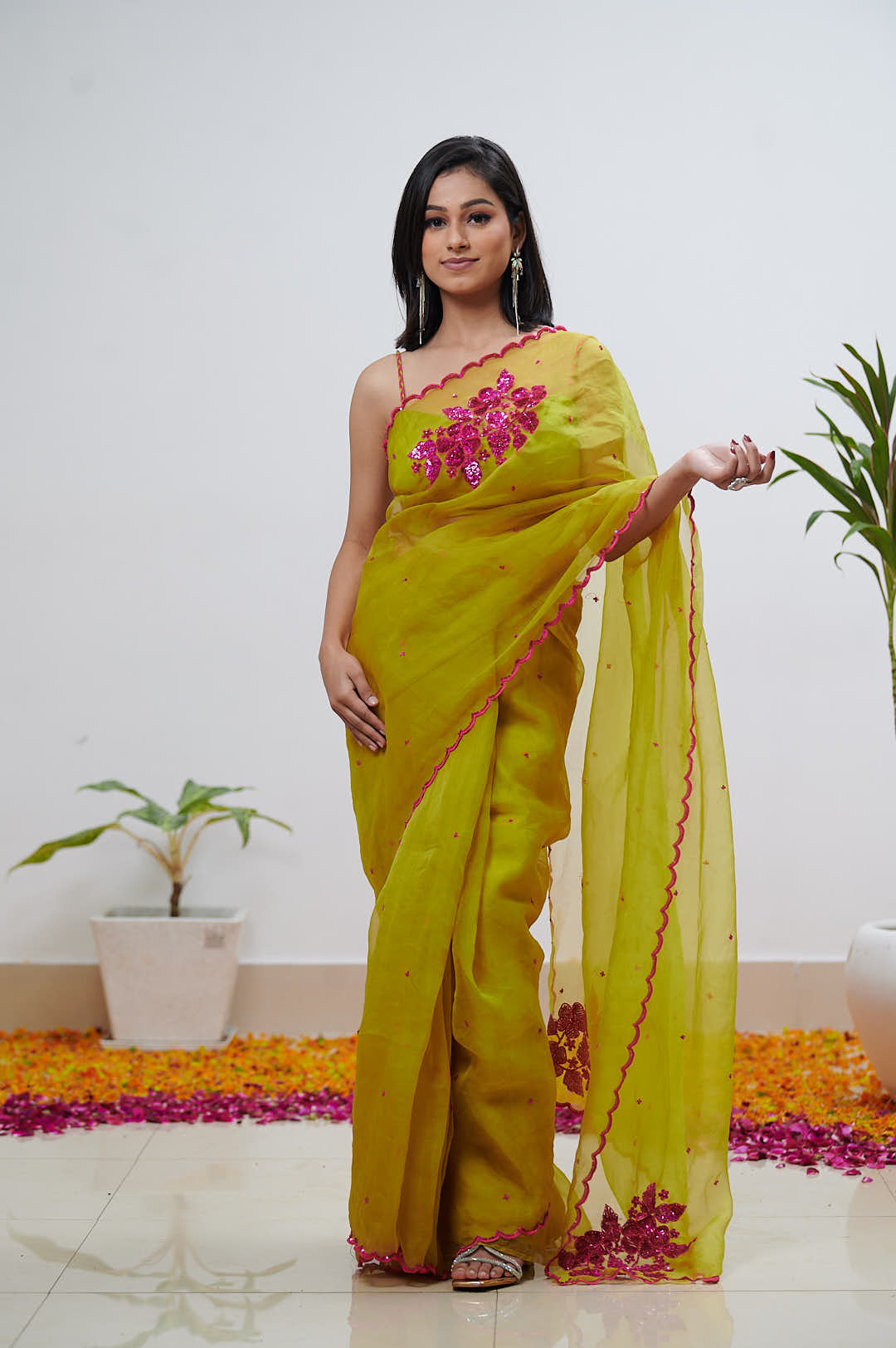 Mehandi Color Pure Organza Saree