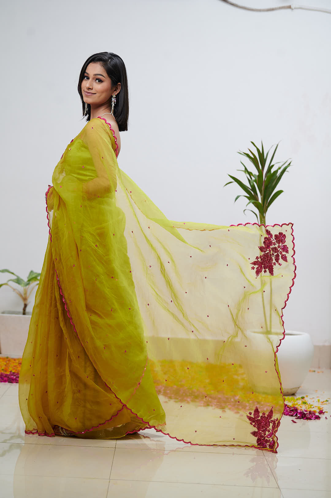 Mehandi Color Pure Organza Saree