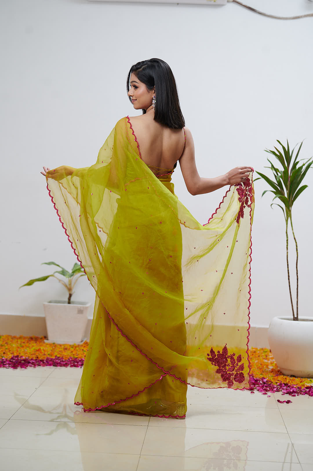 Mehandi Color Pure Organza Saree