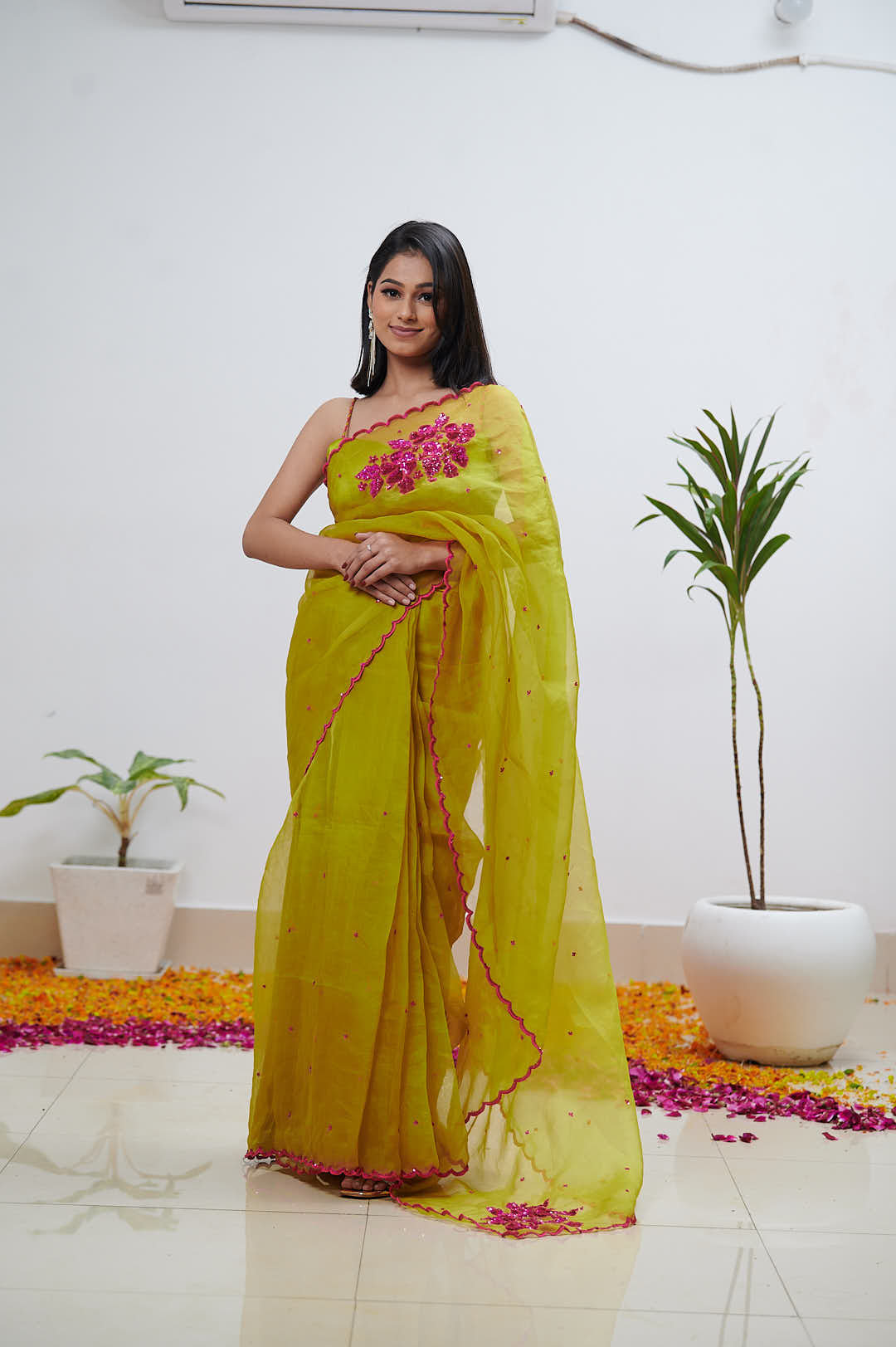 Mehandi Color Pure Organza Saree