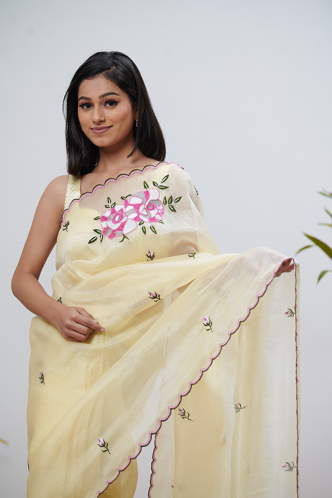 Lemon Color Pure Organza Saree