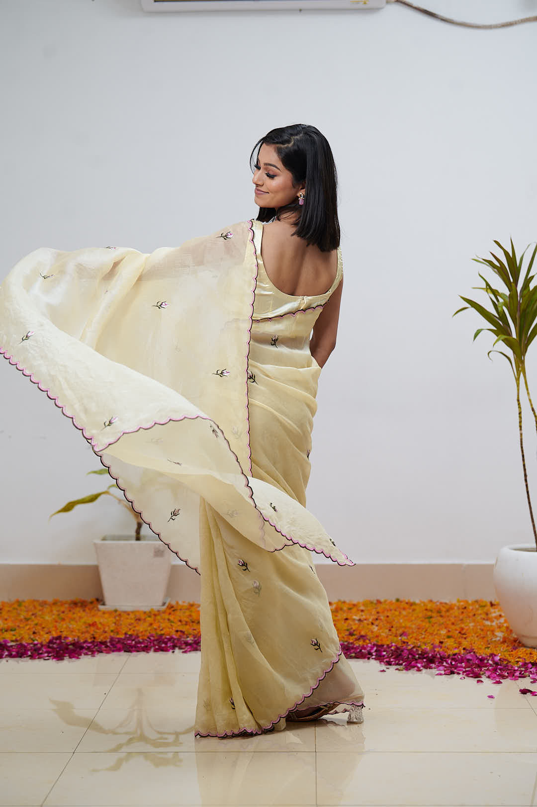 Lemon Color Pure Organza Saree
