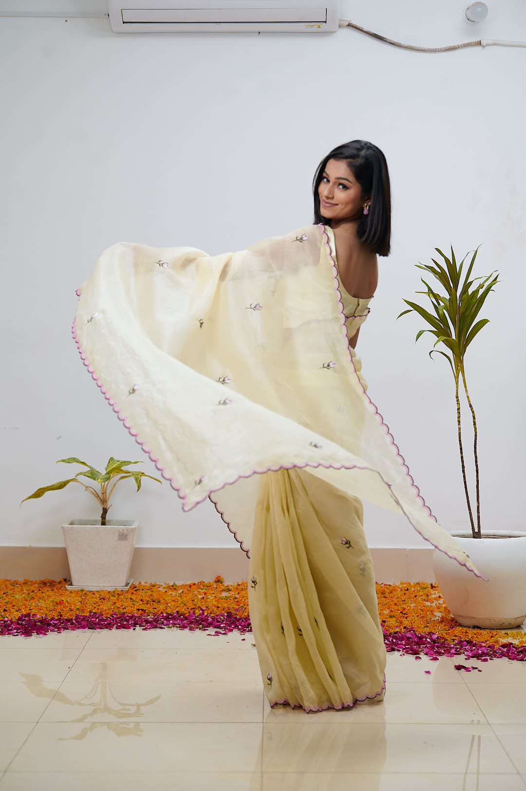 Lemon Color Pure Organza Saree