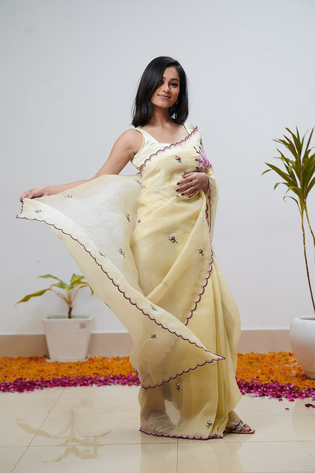 Lemon Color Pure Organza Saree