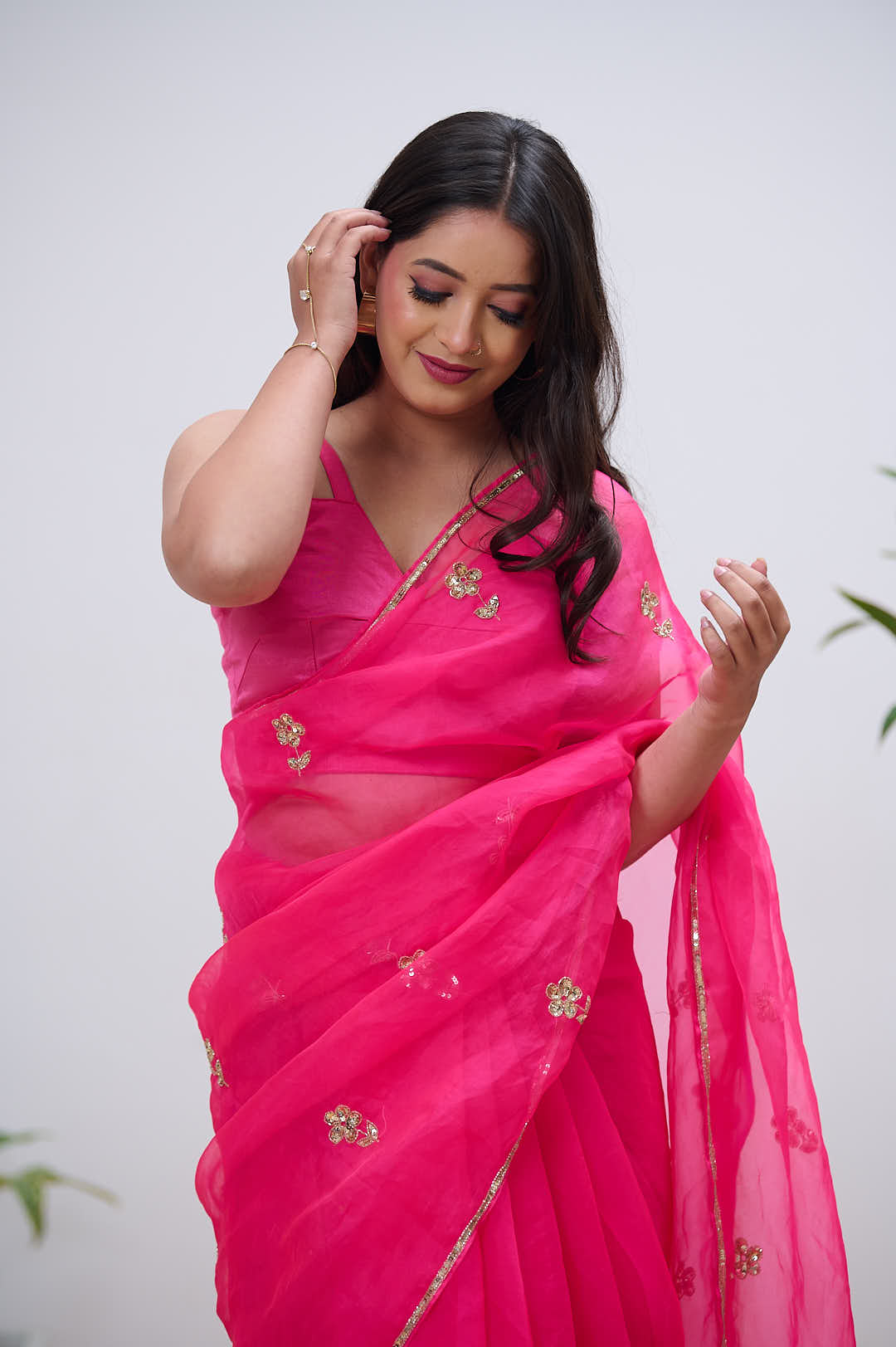 Pink Pure Organza Saree