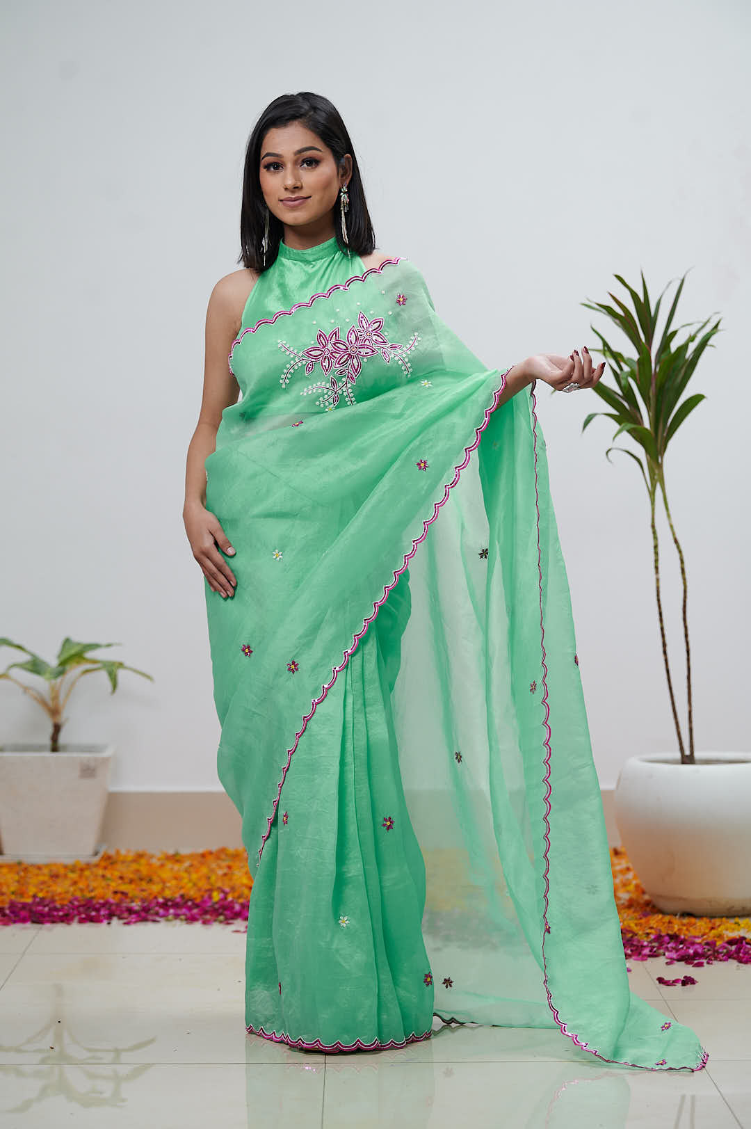 Sea Green Pure Organza Saree