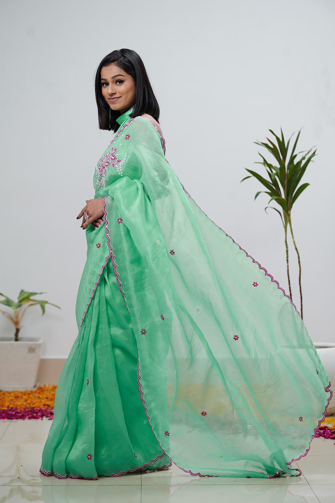 Sea Green Pure Organza Saree