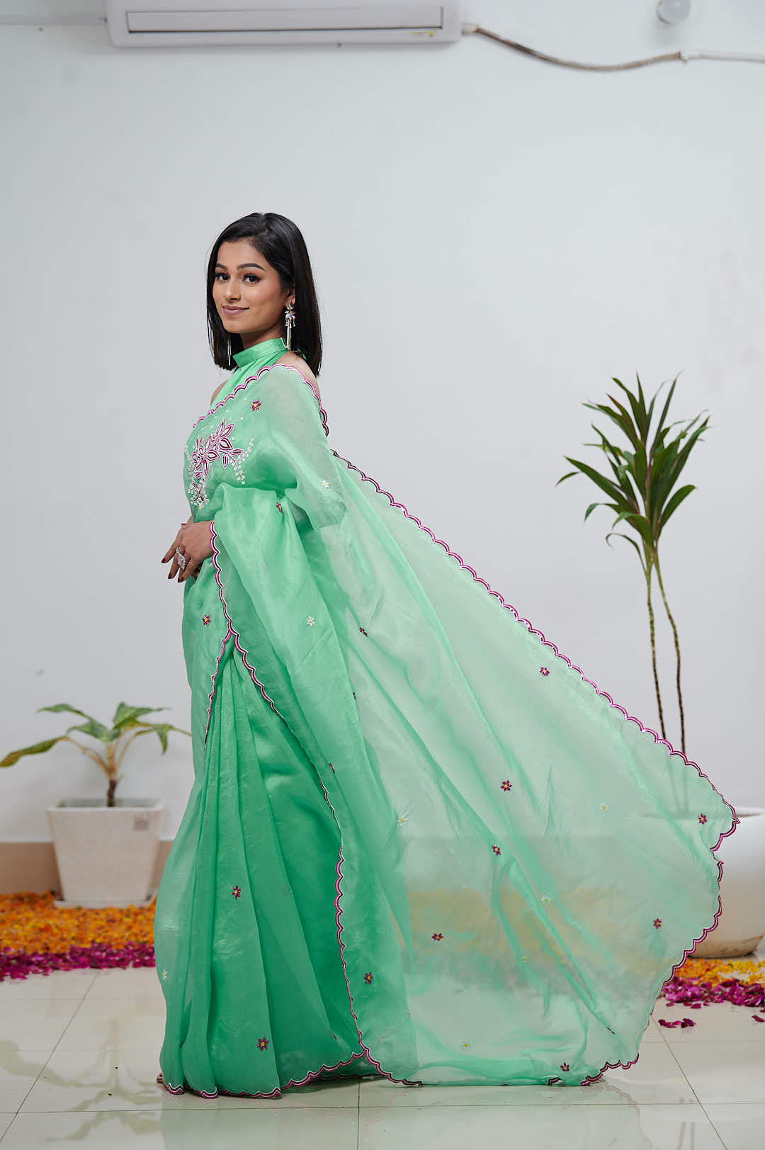 Sea Green Pure Organza Saree
