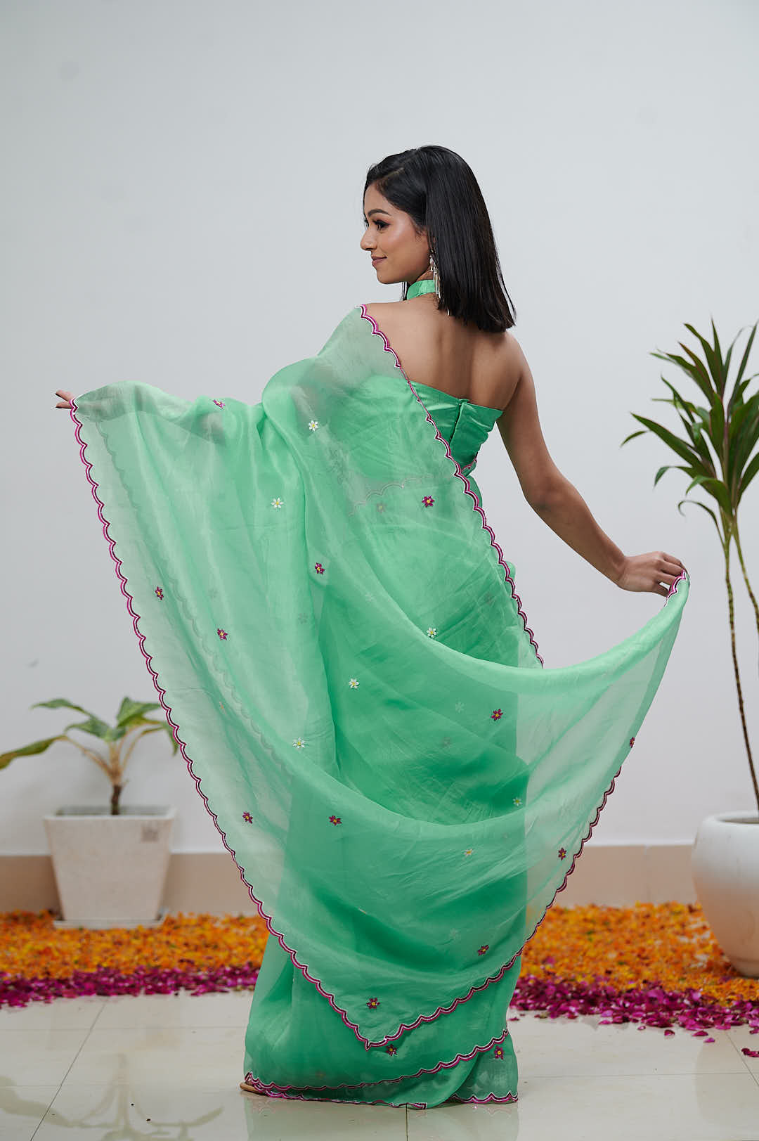 Sea Green Pure Organza Saree